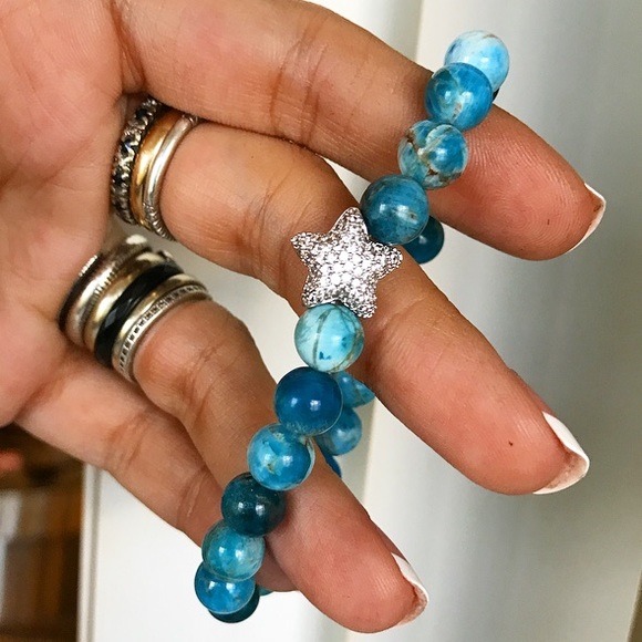 Boho blue hemimorphite gems cz star bracelet - Picture 3 of 8